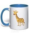 Mug with a colored handle Standing giraffe royal-blue фото