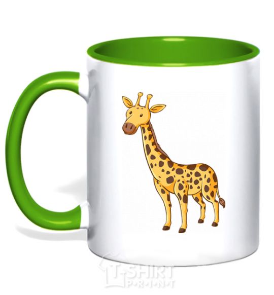 Mug with a colored handle Standing giraffe kelly-green фото