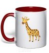 Mug with a colored handle Standing giraffe red фото