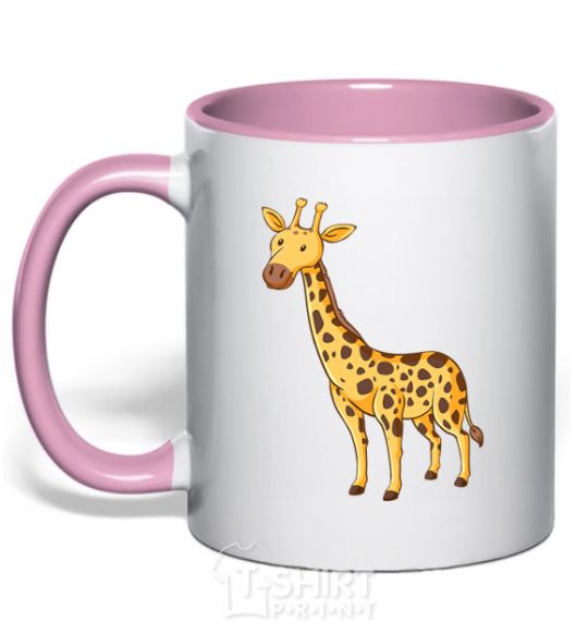 Mug with a colored handle Standing giraffe light-pink фото