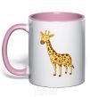 Mug with a colored handle Standing giraffe light-pink фото