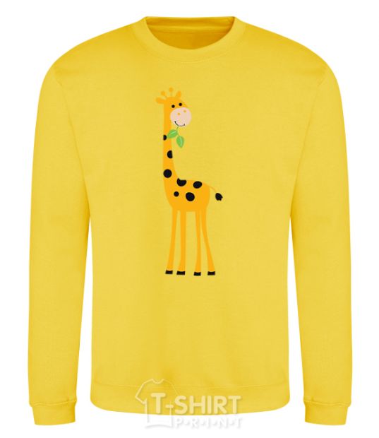 Sweatshirt A giraffe eats a twig yellow фото