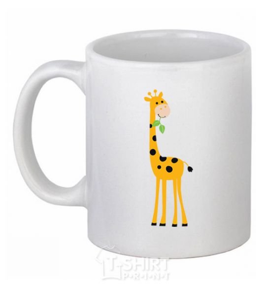 Ceramic mug A giraffe eats a twig White фото