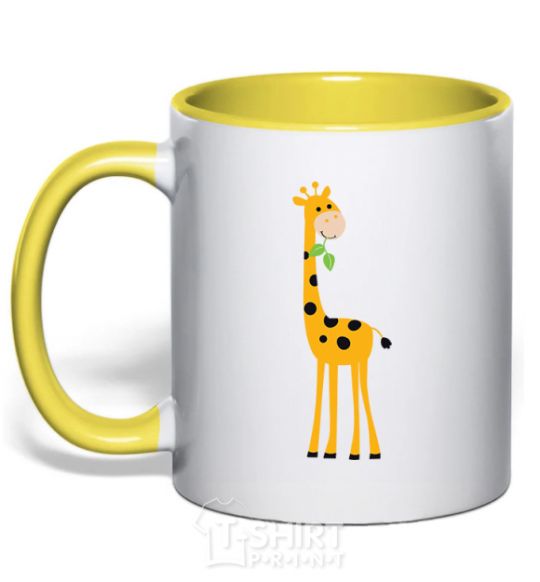 Чашка с цветной ручкой Жираф кушает веточку Солнечно желтый фото