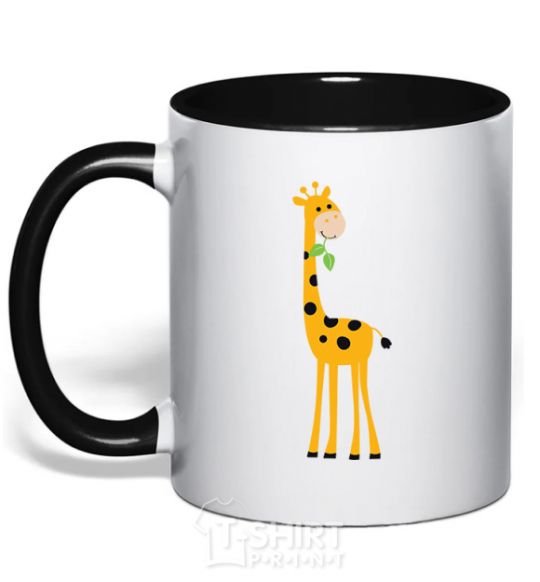 Чашка с цветной ручкой Жираф кушает веточку Черный фото