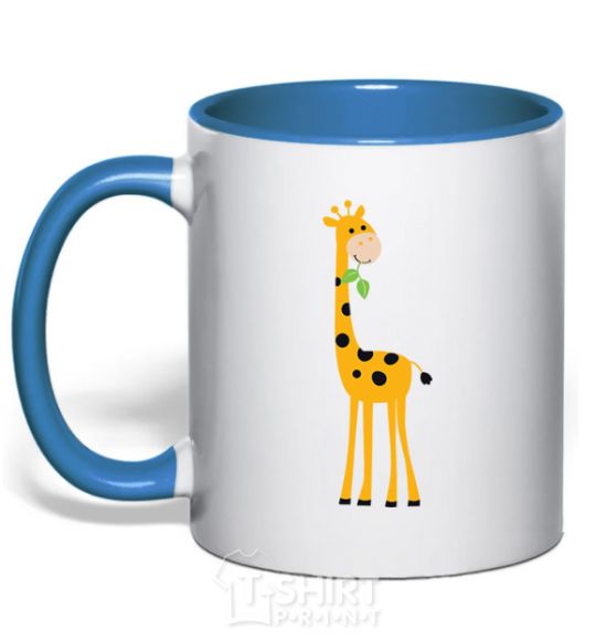 Чашка с цветной ручкой Жираф кушает веточку Ярко-синий фото