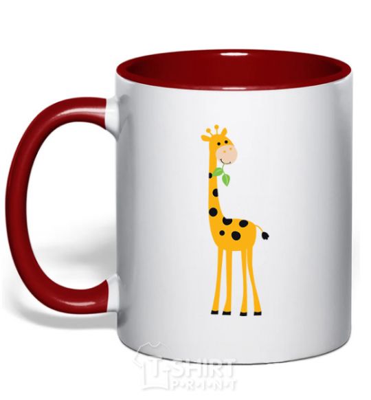 Чашка с цветной ручкой Жираф кушает веточку Красный фото