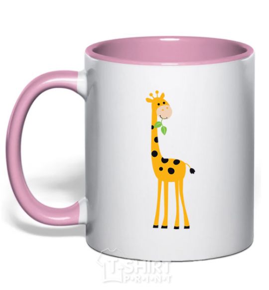 Чашка с цветной ручкой Жираф кушает веточку Нежно розовый фото