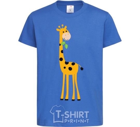 Kids T-shirt A giraffe eats a twig royal-blue фото
