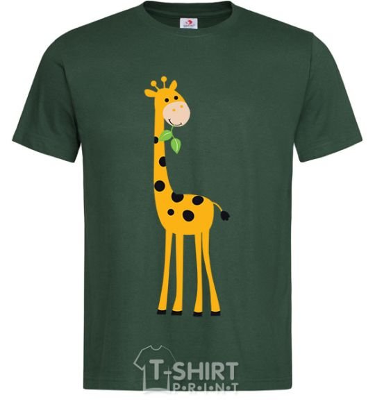 Men's T-Shirt A giraffe eats a twig bottle-green фото