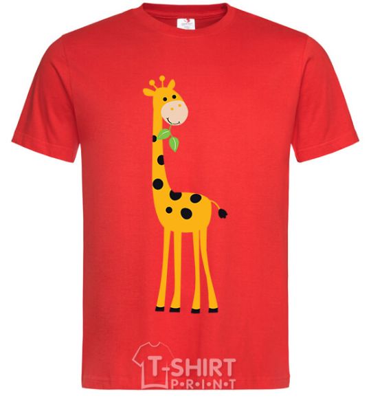 Men's T-Shirt A giraffe eats a twig red фото