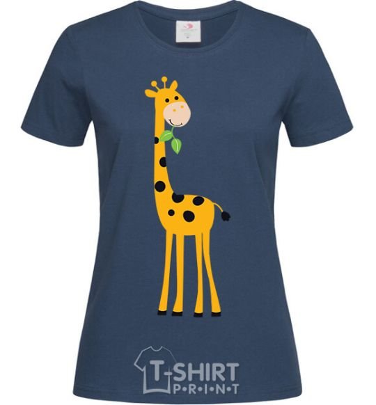 Women's T-shirt A giraffe eats a twig navy-blue фото