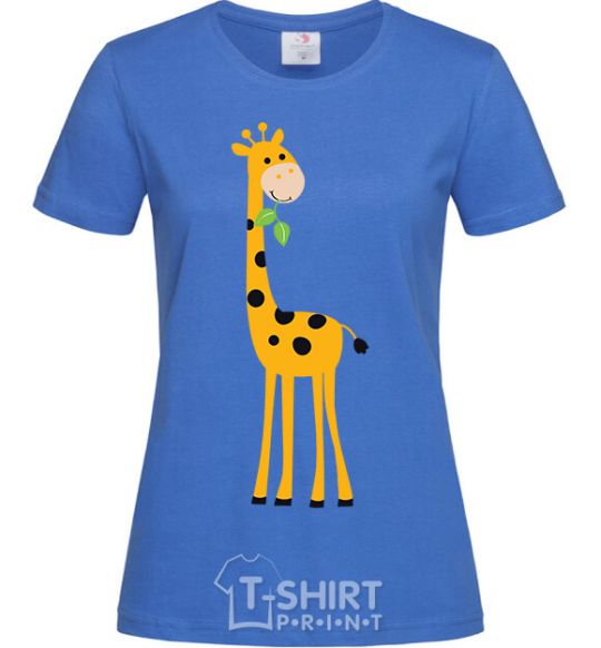 Women's T-shirt A giraffe eats a twig royal-blue фото