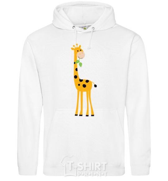 Men`s hoodie A giraffe eats a twig White фото
