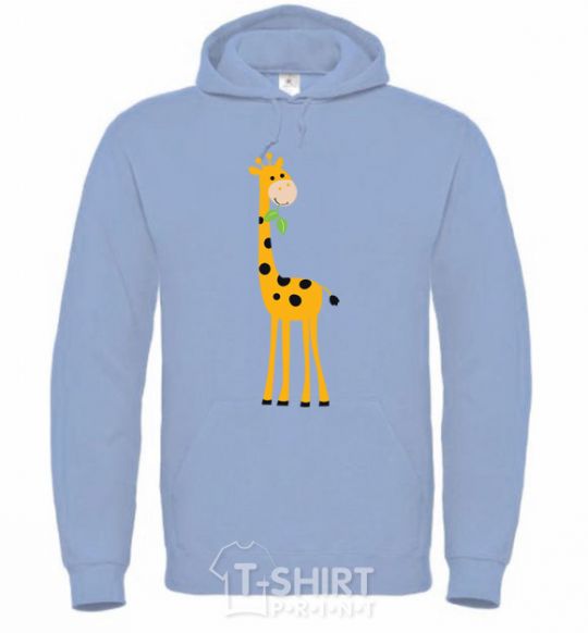 Men`s hoodie A giraffe eats a twig sky-blue фото