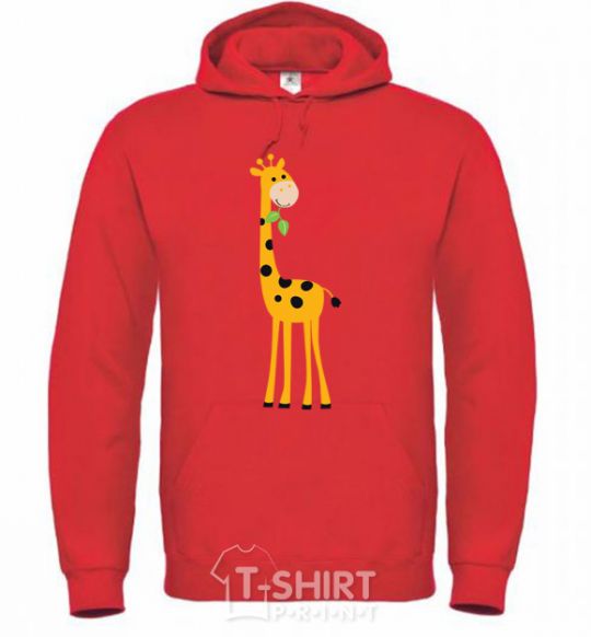 Men`s hoodie A giraffe eats a twig bright-red фото