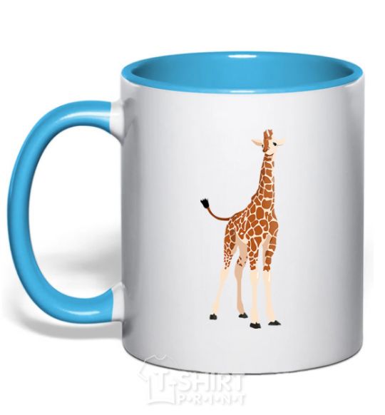 Mug with a colored handle Just a giraffe sky-blue фото