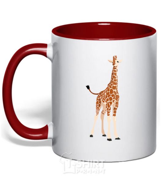 Mug with a colored handle Just a giraffe red фото