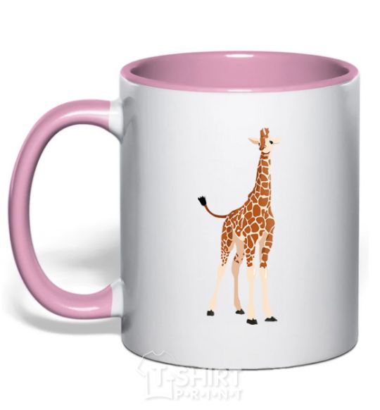 Mug with a colored handle Just a giraffe light-pink фото