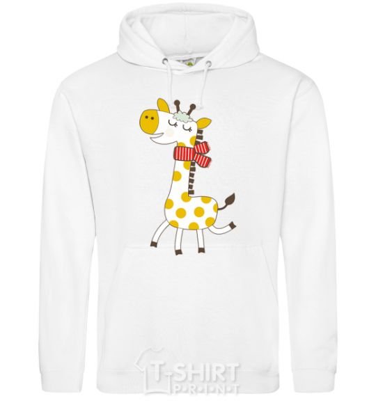 Men`s hoodie A giraffe in a red scarf White фото