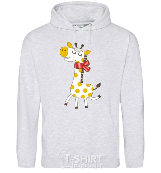 Men`s hoodie A giraffe in a red scarf sport-grey фото