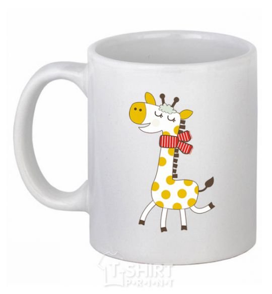 Ceramic mug A giraffe in a red scarf White фото