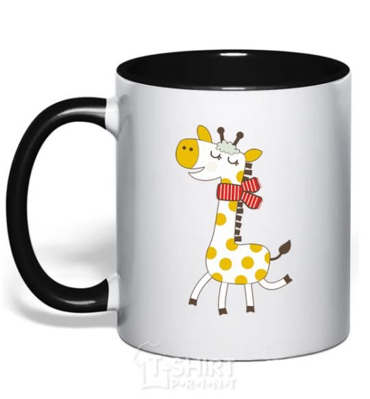 Mug with a colored handle A giraffe in a red scarf black фото