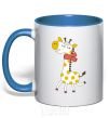 Mug with a colored handle A giraffe in a red scarf royal-blue фото