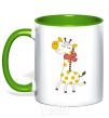 Mug with a colored handle A giraffe in a red scarf kelly-green фото