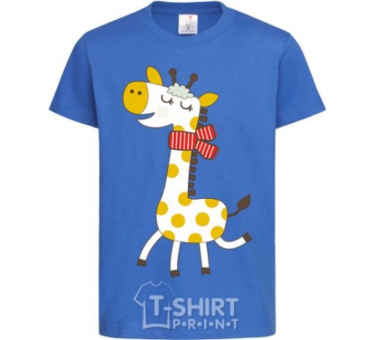 Kids T-shirt A giraffe in a red scarf royal-blue фото