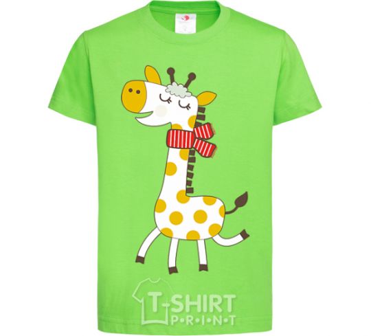 Kids T-shirt A giraffe in a red scarf orchid-green фото