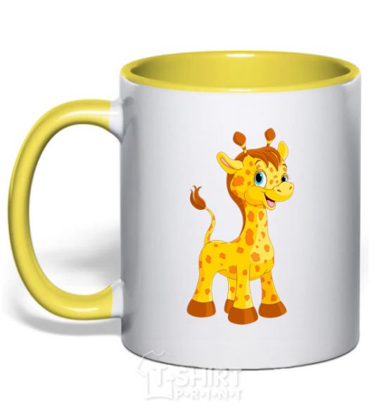 Mug with a colored handle Baby giraffe yellow фото