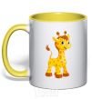 Mug with a colored handle Baby giraffe yellow фото
