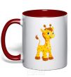 Mug with a colored handle Baby giraffe red фото