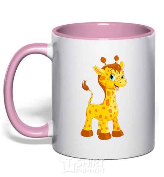 Mug with a colored handle Baby giraffe light-pink фото