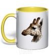 Mug with a colored handle Giraffe in pencil yellow фото
