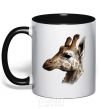 Mug with a colored handle Giraffe in pencil black фото