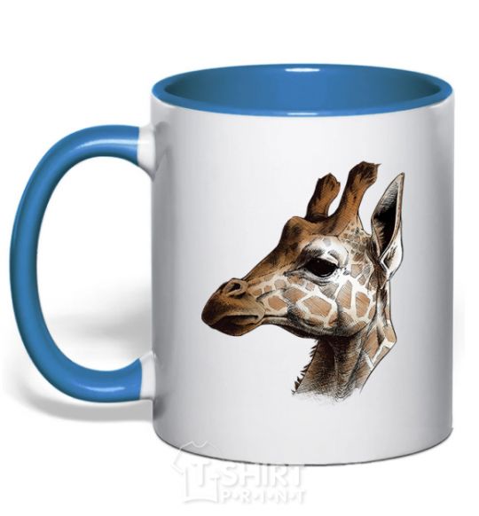 Mug with a colored handle Giraffe in pencil royal-blue фото