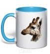 Mug with a colored handle Giraffe in pencil sky-blue фото