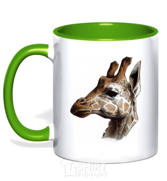 Mug with a colored handle Giraffe in pencil kelly-green фото