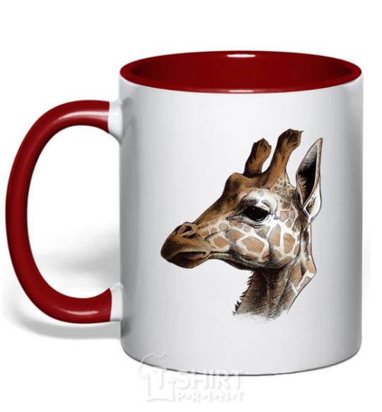 Mug with a colored handle Giraffe in pencil red фото