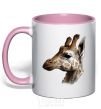 Mug with a colored handle Giraffe in pencil light-pink фото