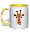 Mug with a colored handle Giraffe art yellow фото