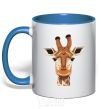 Mug with a colored handle Giraffe art royal-blue фото