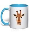 Mug with a colored handle Giraffe art sky-blue фото