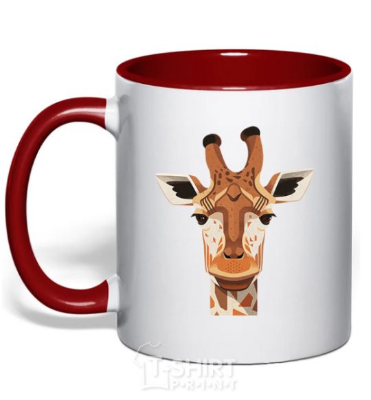 Mug with a colored handle Giraffe art red фото