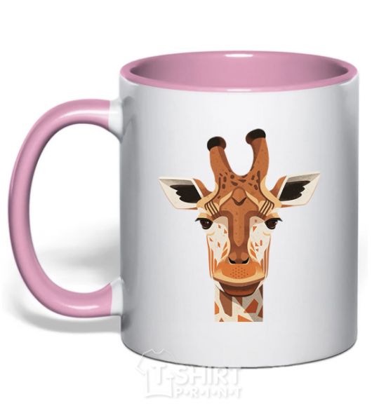 Mug with a colored handle Giraffe art light-pink фото