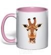Mug with a colored handle Giraffe art light-pink фото