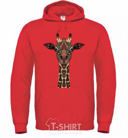 Men`s hoodie Giraffe in drawings bright-red фото