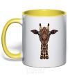 Mug with a colored handle Giraffe in drawings yellow фото